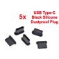 5* Bouchons anti-poussière en silicone pour port USB Type-C, couleur Noir*