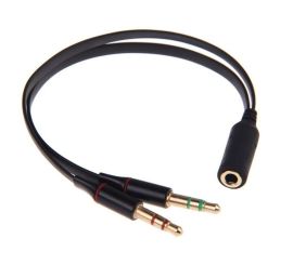 Audio Jack 3,5 mm Y-Splitter M/F, Stéréo+Microphone, câble plat, noir, avec casque iPhone/Samsung
